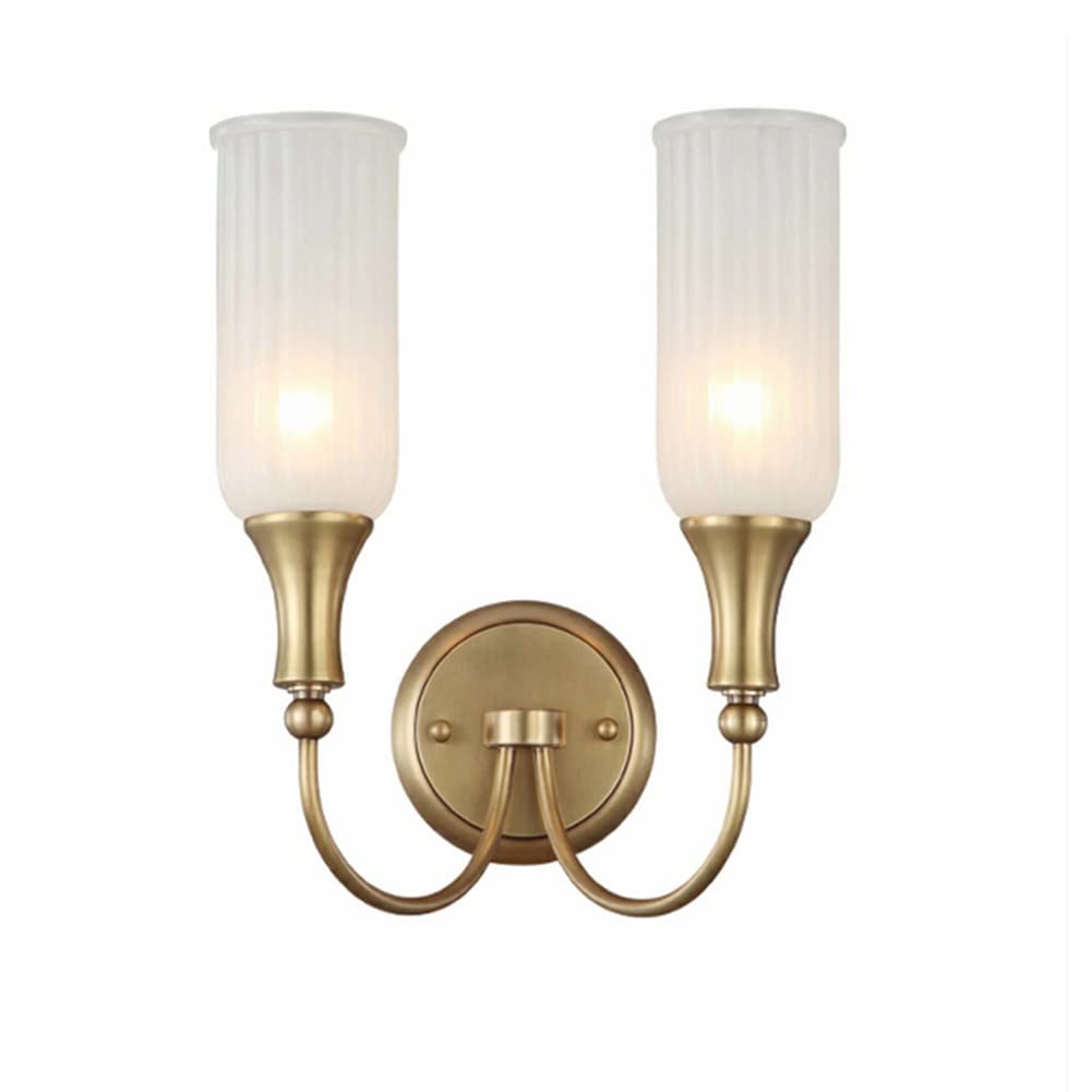 Huayusedf 2-Light Country Vintage Brass Wall Sconce Lamps Lighting Fixture With Glass Lampshade Lamp Bedside Gold Lights For Living Room Bedroom Dresser Aisle (1-Light)(2-Light)