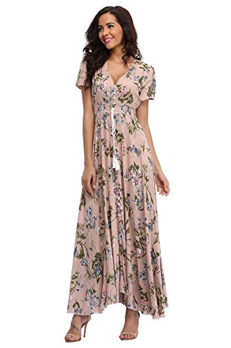 Ferrendo Women's Floral Maxi Dress Button Up Split Flowy Bohemian Party Beach Dresses4