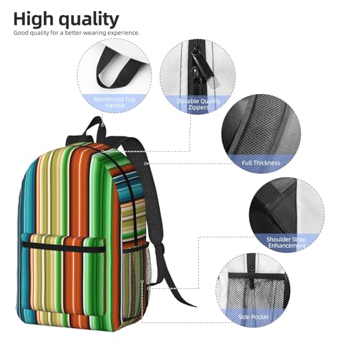 Colorful Mexican Serape Fashionable Daypack 17 Inches Zippers Backpack Double Shoulder Bag for Women Men3