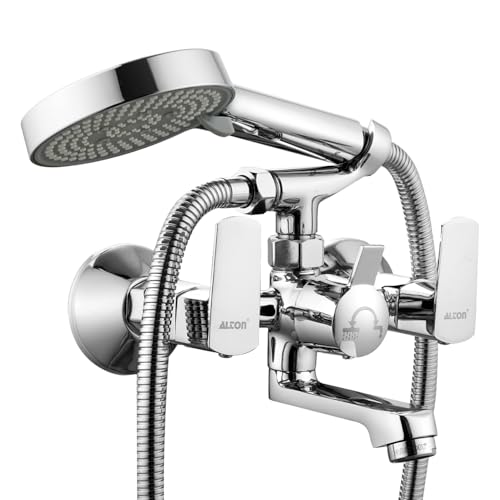 Image of ALTON QDRL5895 Brass Wall Mixer With 5-Function Hand Shower, SS-304 Grade 1.5 Meter Tube and Crutch, Chrome Finish