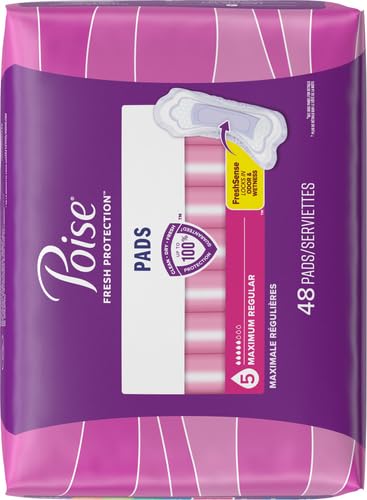 Image of Poise Incontinence Pads, Maximum Absorbency, Regular, 48 Count (Pack of 2)