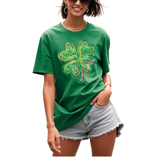 Women's ST Patrick's Day Shirts Lucky Shamrock Short Sleeve 3D Print Funny Outfit