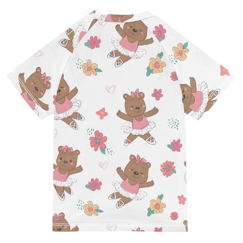 ALAZA Kids Rash Guard Girls Toddler Swim Shirts Short Sleeve Cute Bear Ballet UPF 50+ 3T2