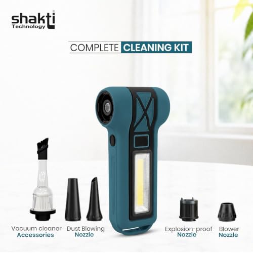Image of Shakti Technology AirJet Pro Handheld High-Speed Air Duster,130000 RPM Cordless Mini Air Blower & Vacuum Cleaner 2-in-1, Portable Rechargeable Blower for Home, Car, PC and Keyboard Cleaning (Blue)