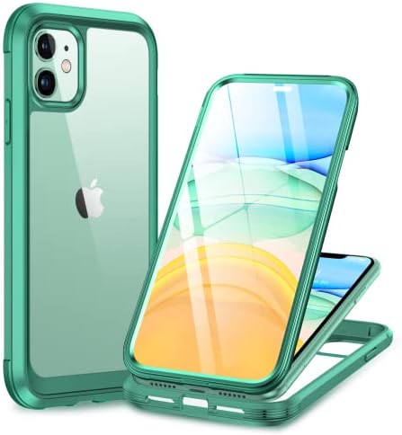 Miracase Glass Series Designed for iPhone 11 Case [2023 Upgraded] Full-Body Rugged Bumper Case with Built-in 9H Tempered Glass Screen Protector and Camera Protector (Light Green)