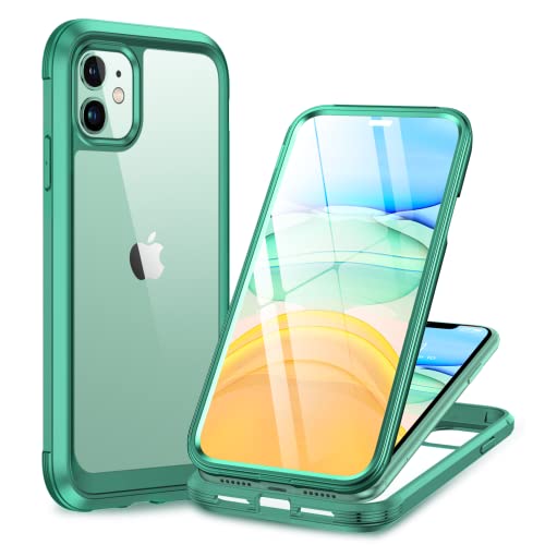 Miracase Glass Series Designed For Iphone 11 Case [2023 Upgraded] Full-Body Rugged Bumper Case With Built-In 9H Tempered Glass Screen Protector And Camera Protector (Light Green) #TOP8