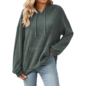 Jumpers for Women Long Sleeve Tops Sweaters with Pocket Ladies Lightweight Drawstring Hoodie Sweatshirts S-2XL
