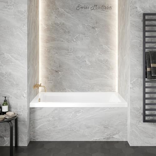 Image of Swiss Madison Voltaire 54 inch x 30 inch Acrylic Glossy White, Alcove, Integral Left-Hand Drain, Bathtub
