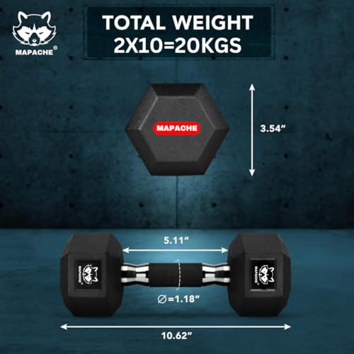 Image of Mapache Dumbbells Set For Home Gym Dumbbells Set Of 2 Fitness Gym Dumbbell Set For Home Workout Anti Skid Rubber Dumbbell Weights (10Kg), Black