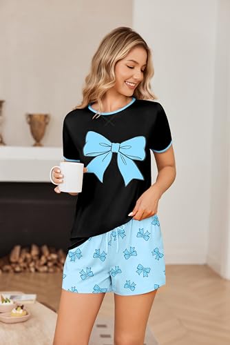Image of Ekouaer Women Pajama Set Casual Shorts Sets Short Leeve Lounge Set | Soft Sleepwear Top and Shorts for Daily Wear, Home, Party for Mom, Wife