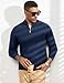 Flygo Quarter Zip Pullover Sweaters for Men Casual Long Sleeve Knitted Textured Mock Neck Polo Sweater(Navy-M)