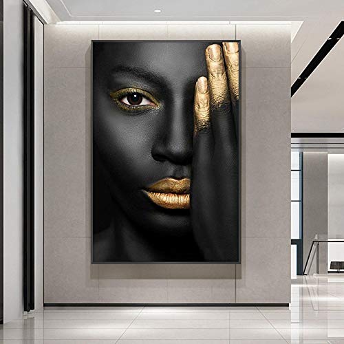 Toile femme africaine noire pour salon moderne : grand format mural 70x100 cm style chic ethnique
