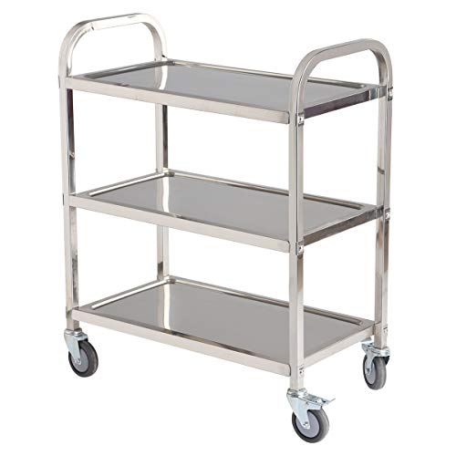 Amarite Stainless Steel Cart on Wheels 3-Tier Stainless Steel Utility Cart for Kitchen Tool Room Workshop Salon & BBQ Snack Station - 29.5 D*15.7W*33H with with 360 Wheels (2 Locking)