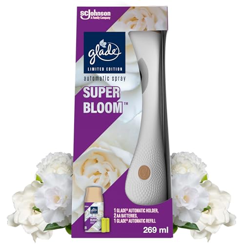 Glade Automatic Spray Air Freshener Holder & Refill, Long-lasting Fragrance Infused with Essential Oils, Superbloom, 1 Starter Kit, (1 x Holder and 269ml Refill)