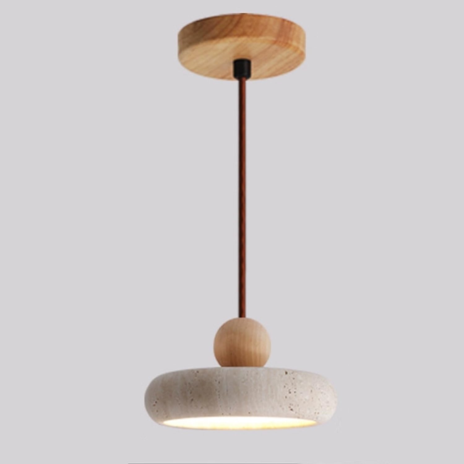 MTNROO Travertine Stone Hanging Light Fixture 7.8 in Pendant Lamp Chandelier Natural Porous Travertine Wood Spherical LED Warm Light No Dimmable Middle Wabi-sabi Style for Living Room Indoor