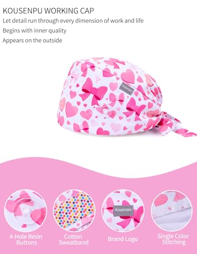 Image of Kousenpu Scrub Caps for Women, Adjustable Women's Surgical Cap with Buttons, Breathable Cute Design for Nurses and Doctors