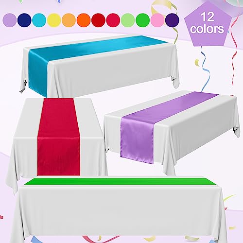 Kinlop 12 Pcs Satin Table Runners 12 X 108 Inch Silk Table Runner For Party Chair Sashes For Wedding Party Banquet Graduations Birthday Reception Decoration, Multi Color (Bright Color) #TOP2