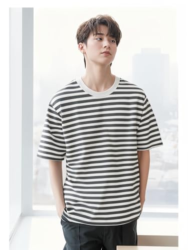 Image of Mack Jonney Oversized | Loose Fit | Half Sleeves 100% Cotton Round Neck Striped T-Shirt for Men-MACK640558