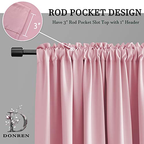 Image of DONREN 96 Inch Curtains for Living Room - Blackout Thermal Insulated Window Drapes with Rod Pocket (2 Panels,52 x 96 Inch,Pink)