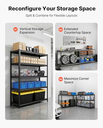 Image of VEVOR Garage Shelving, 5-Tier Adjustable Storage Shelves, 3000 lbs Heavy Duty Garage Shelves, Metal Utility Rack Shelf for Garage Workshop Warehouse Basement, 48.43 inch W x 20.55 inch D x 71.38 inch H