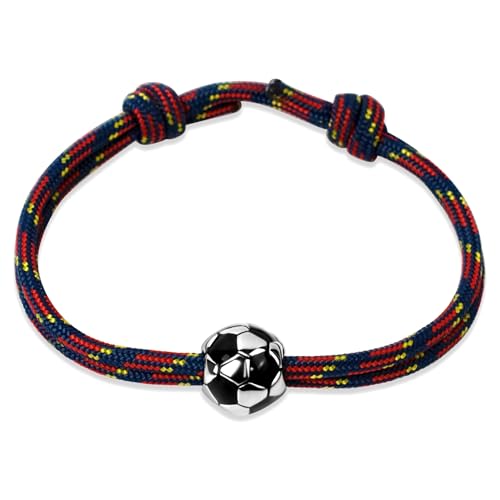 Ernestine - Bracelet Football réglable acier inoxydable - Idée cadeau foot homme - Bracelet sport Foot - Cadeau Homme Noël anniversaire fête des pères -...