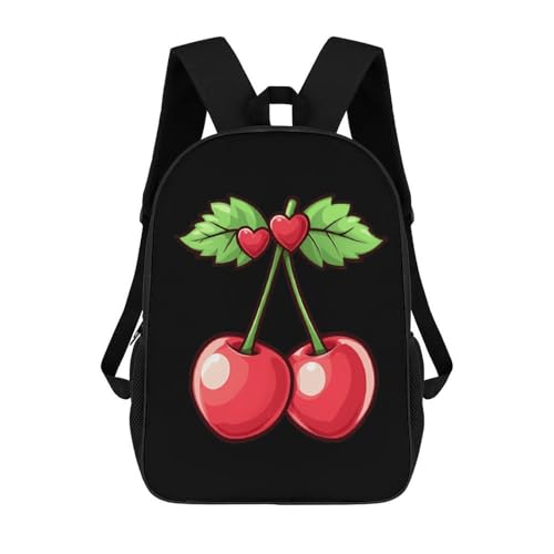Cherry with Heart 17 Inch Backpack Classic Travel Daypack with Adjustable Shoulder Straps for Men Women