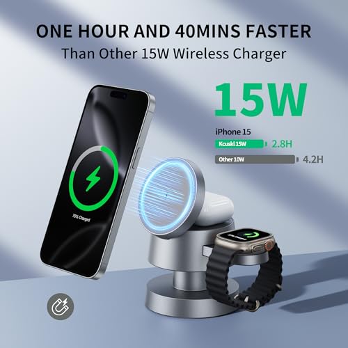 Image of 4 in 1 Magnetic Wireless Charging Station,15W Fast Charging with Adjustable Night Light,Magnetic Wireless Charging Station for iPhone 16 15 14 13 Pro Max & Apple Watch,AirPods 3 /2 /1 /Pro(Titanium Gray)