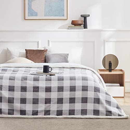 Touchat Sherpa Plaid Throw Blanket, Fuzzy Fluffy Soft Cozy Blanket, Twin Size Plush Fleece Flannel Plush Microfiber Blanket For Couch Bed Sofa (60" X 70", Plaid Grey) #TOP3