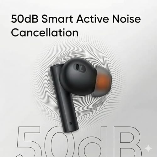 Image of Real Me Air 6 Buds - 50dB Active Noise Cancellation, Hi-Res LHDC Audio, 12.4mm Dynamic Bass Driver, 6 Mic Clear Voice Calls, 51,IP55 Waterproof,TWS for Apple & Android (Black)