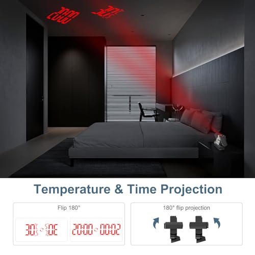 Reloj despertador digital de proyección con temperatura y puerto de carga USB 4