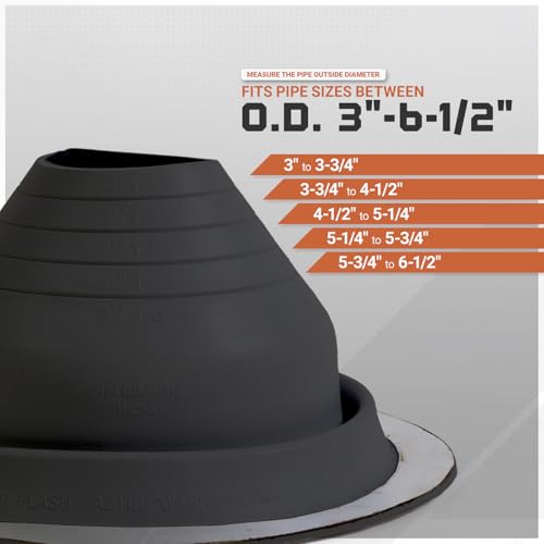 Image of Fasteners Plus #4 Round EPDM Metal Roof Pipe Flashing Boot (Fits 3 inch - 6-1 /4 inch Pipe OD), Black
