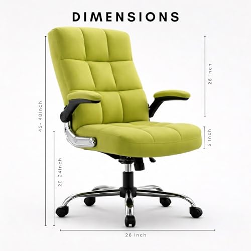 Image of LAKDI Furniture Co Premium Velvet Fabric High Back Office Chair with Adjustable Tilt, Flip-Up Arms, Ergonomic Thick Padding | Executive Boss Chair-111011268-02-Green | 5 Years Warranty & Free Assembly