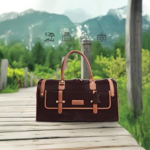 Image of Premium Leather Duffle Bag for Men & Women | Genuine Leather Travel, Gym & Office Bag | Stylish Handcarry & Sling Weekend Cabin Luggage Bag | Maroon
