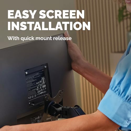 Image of Fellowes Everyday Plus Single Gas Spring Monitor Arm Supports up to 32 inch Screens Weighing 4.4-19.84 lbs, Height Adjusting, Tilt, Swivel, Rotate, VESA 75 /100, Clamp or Grommet Mount, Cable Management