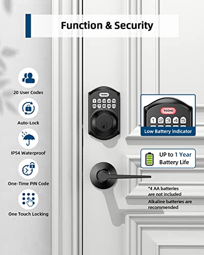 TEEHO TE001L Keyless Entry Door Lock with 2 Handles - Electronic Keypad Deadbolt with Door Lever, Front Door Handle Sets, Auto Lock, Easy Installation, Matte Black - image 5