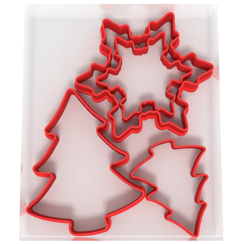 Just Cutters Christmas Shape Cookie Cutter Tree Snowflake | Set of 4 Plastic Cutters for Baking, Fondant, Clay, Pastry, Icing, Jewellery (5CM + 8CM)