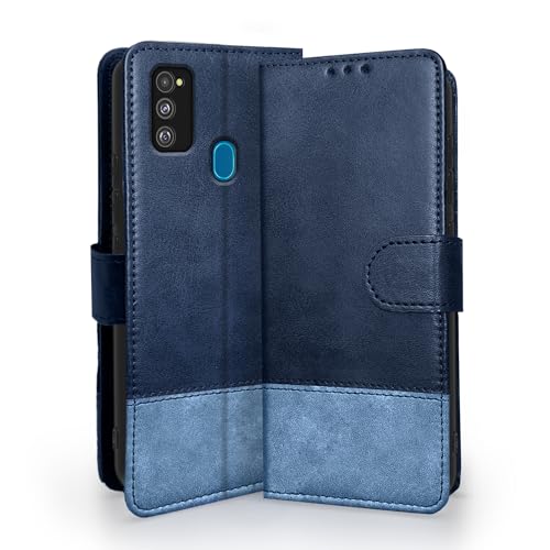Pikkme Samsung Galaxy M30s / M21 / M21 (2021) Flip Cover | Dual-Tone PU Leather Finish | Wallet Style & Stand | Magnetic Flip Case for Samsung Galaxy M30s / M21 / M21 (2021) (Navy & Light Blue)- Best and cheap mobile covers in India
