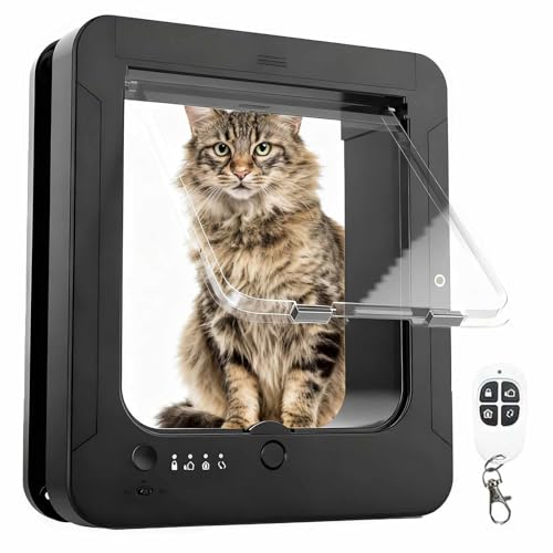 Chatière électronique avec reconnaissance par puce - Verrouillage à 4 voies - Télécommande - Joint résistant aux intempéries - Installation facile - Pour chats jusqu'à 11,3 kg