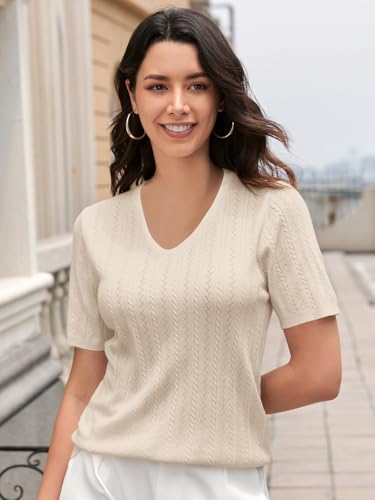Image of DAIMIDY Women's Short Sleeve Sweaters Lightweight Summer Sweater Casual Knit Pullover Tops