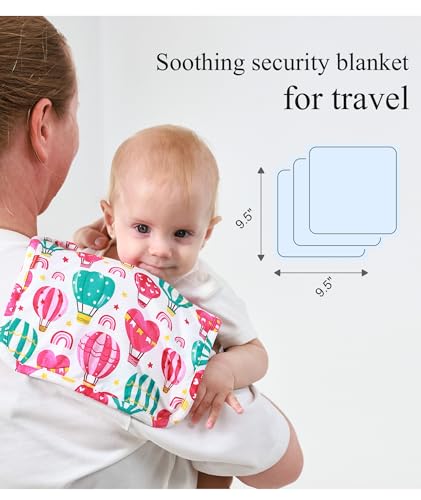 Image of Baby Lovey Security Blanket Set of 3, Bamboo-Derived Viscose, Super Soft and Breathable Baby Blanket with Attachable Loop, 9.5 inch*9.5 inch, Varicolored
