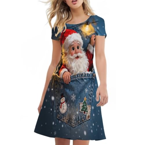 Image of Irisjudy T Shirt Dress for Women Short Sleeve Girls Short Sleeve Dress Plus Size, O Neck Knee Length Midi Dress for Ladies