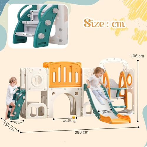 Image of 9 in 1 Casual Sliders for Kids 2 to 5 Years Big Indoor Baby Slider Foldable with Basket Ball Slide for Baby Boy Toddler Slide Outdoor with Ball Kids Play Area Indoor Setup, Multicolor
