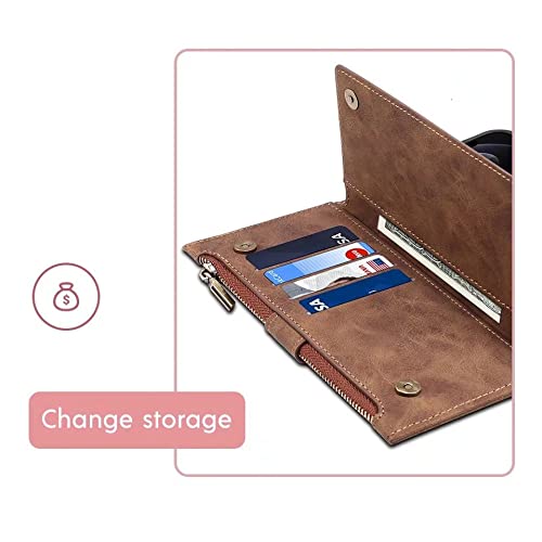 Étui portefeuille en cuir pour iPhone 13 Pro Max et modèles XR 8 Plus - Marron
