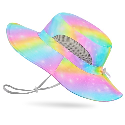 Kids Sun Hat for Girls Mesh Bucket Hat Toddler UV Protection Beach Hat Kids Foldable Fishing Hat for Girls 2-8 Years
