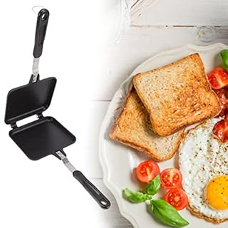 Leopacat Padella A Doppia Faccia,Padella Antiaderente Quadrata in Alluminio con Manico Antiscottatura Design Flip Creatore di Panini da Campeggio per Colazione Toast Tortillas Pancake Frittate