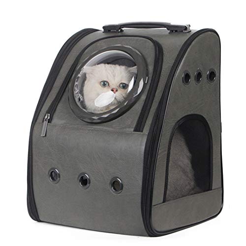 Imyth Mochila expandible para gatos de piel sintética y tela de burbujas para perros