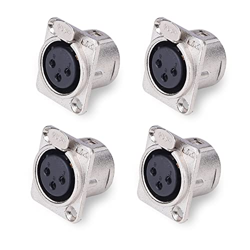 Image of MX 3 Pin XLR Microphone Connector pin Pure Copper Nickel Plated Pins1 for High Conductivity microphone (3-Pin XLR Female Panel, Pack of 4, Female Connector)