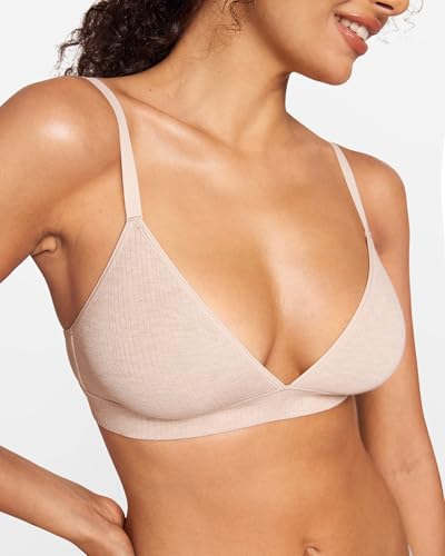 Women's Natrelax Triangle Bralette No Underwire Plunge Unlined Ribbed Soft Wireless Bra V Neck Sexy Everyday2