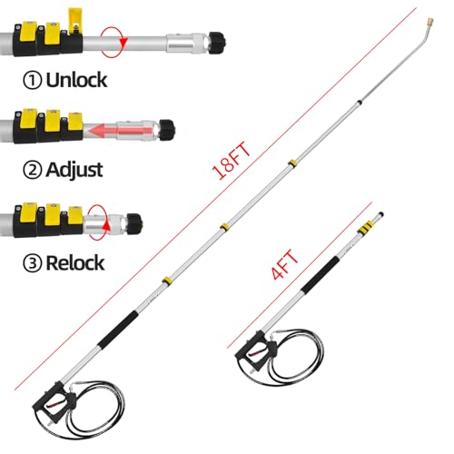 Image of 18 FT Telescoping Pressure Washer Wand with Power Washer Extension Wand, Gutter Cleaner Attachment, 5 Spray Nozzle Tips and 2 Hose Inlet Adapters