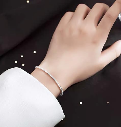QLKILYR Dainty Shiny Silver 18K White Gold Plated Simple Chain Bracelet for Women2